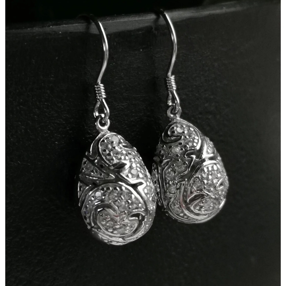 Sterling silver cz damask design dangle drop earrings 🆕